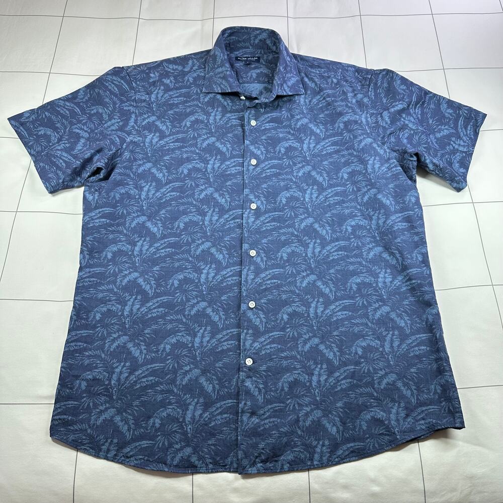 Peter Millar Shirt Men Large Blue Marius Cotton Sport Crown Crafted Short Sleeve